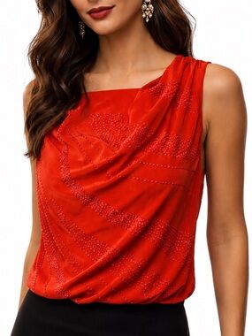 Bleeker & McDougal Starburst Top Cowl Neck Rust Size L Beaded Sequin Shell